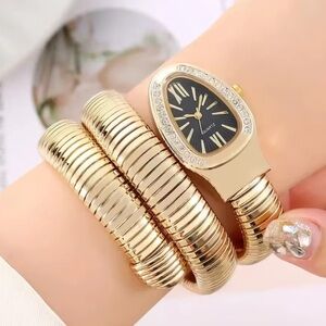 Serpenti Gold Snake Black Dial Wrap Watch